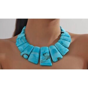 Turquoise Statement Necklace Boho Western Chunky Stone Style Fashion Necklace